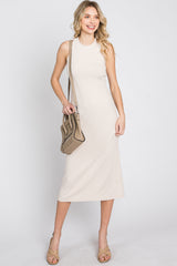 Taupe Ribbed Cross Back Cutout Dress