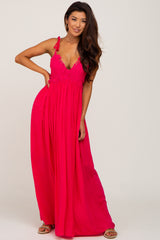 Fuchsia Crochet Lace Maxi Dress