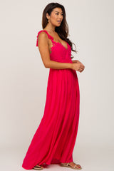 Fuchsia Crochet Lace Maxi Dress