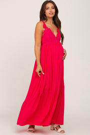 Fuchsia Crochet Lace Maternity Maxi Dress