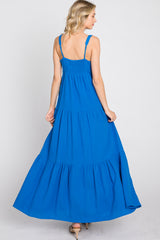 Blue Sleeveless Ruffle Tiered Maxi Dress