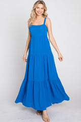 Blue Sleeveless Ruffle Tiered Maxi Dress