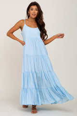 Light Blue Tiered Maternity Maxi Dress