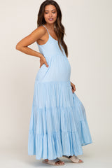 Light Blue Tiered Maternity Maxi Dress