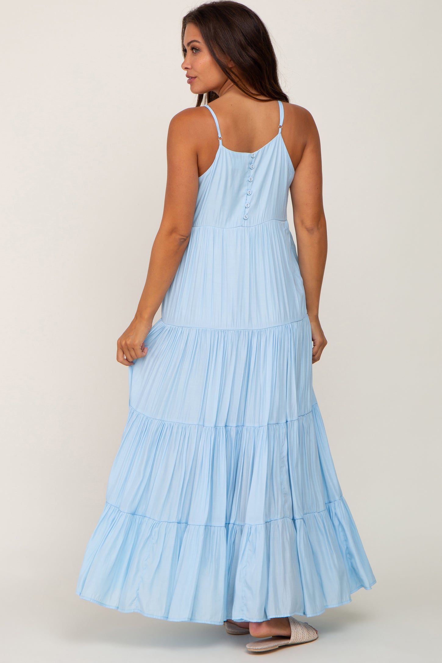 Light Blue Tiered Maternity Maxi Dress – PinkBlush