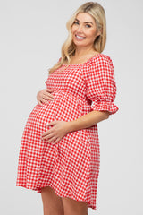 Red Buffalo Print Square Neck Babydoll Maternity Dress