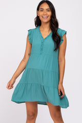 Teal Ruffle Accent Tiered Maternity Dress