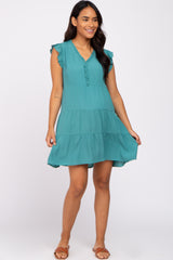 Teal Ruffle Accent Tiered Maternity Dress