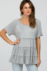 Heather Grey Raw Seam Tiered Top