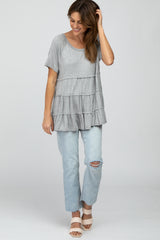 Heather Grey Raw Seam Tiered Top