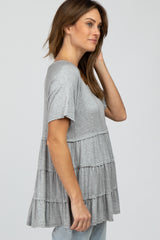 Heather Grey Raw Seam Tiered Top