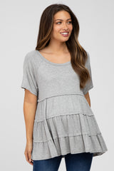 Heather Grey Raw Seam Tiered Maternity Top