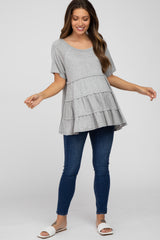 Heather Grey Raw Seam Tiered Maternity Top