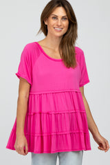 Fuchsia Raw Seam Tiered Top