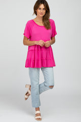 Fuchsia Raw Seam Tiered Top