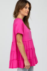 Fuchsia Raw Seam Tiered Top