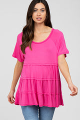 Fuchsia Raw Seam Tiered Maternity Top