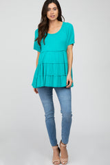 Turquoise Raw Seam Tiered Maternity Top