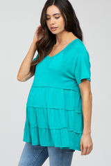 Turquoise Raw Seam Tiered Maternity Top