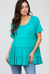 Turquoise Raw Seam Tiered Maternity Top