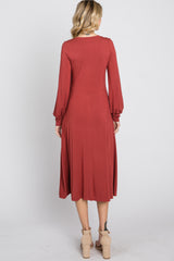 Rust Bubble Sleeve Midi Dress