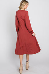 Rust Bubble Sleeve Midi Dress