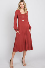 Rust Bubble Sleeve Midi Dress