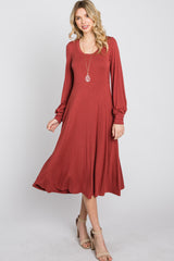 Rust Bubble Sleeve Midi Dress