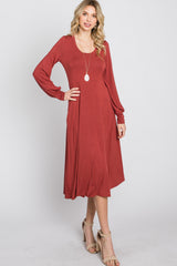 Rust Bubble Sleeve Midi Dress