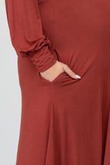 Rust Bubble Sleeve Maternity Midi Dress