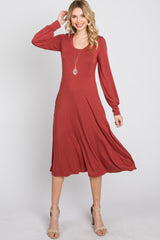 Rust Bubble Sleeve Midi Dress