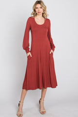 Rust Bubble Sleeve Midi Dress