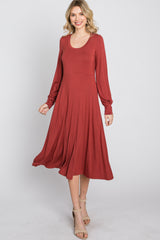 Rust Bubble Sleeve Midi Dress