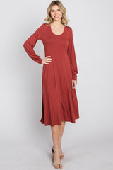 Rust Bubble Sleeve Midi Dress