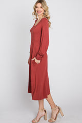 Rust Bubble Sleeve Midi Dress