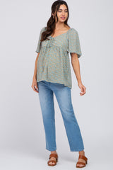 Ivory Printed Sweetheart Front Tie Maternity Top