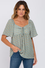 Ivory Printed Sweetheart Front Tie Top