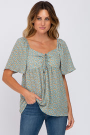 Ivory Printed Sweetheart Front Tie Top