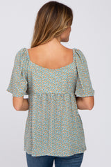 Ivory Printed Sweetheart Front Tie Top