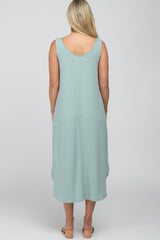 Mint Sleeveless Ribbed Curved Hem Maternity Maxi Dress