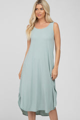 Mint Sleeveless Ribbed Curved Hem Maxi Dress