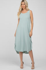 Mint Sleeveless Ribbed Curved Hem Maternity Maxi Dress