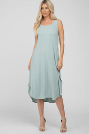 Mint Sleeveless Ribbed Curved Hem Maxi Dress