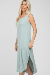 Mint Sleeveless Ribbed Curved Hem Maxi Dress