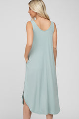 Mint Sleeveless Ribbed Curved Hem Maxi Dress