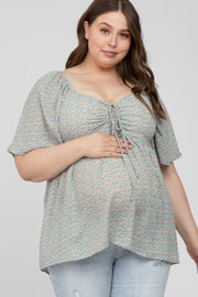 Ivory Ditsy Print Front Tie Maternity Plus Top