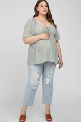 Ivory Ditsy Print Front Tie Maternity Plus Top