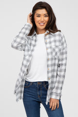 Black Linen Plaid Button Down Maternity Top