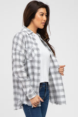 Black Linen Plaid Button Down Top