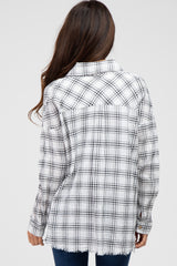 Black Linen Plaid Button Down Top